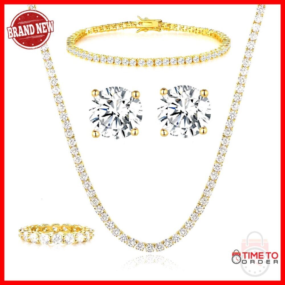 18K White Gold Plated Tennis Jewelry Set of 4 Cubic Zirconia